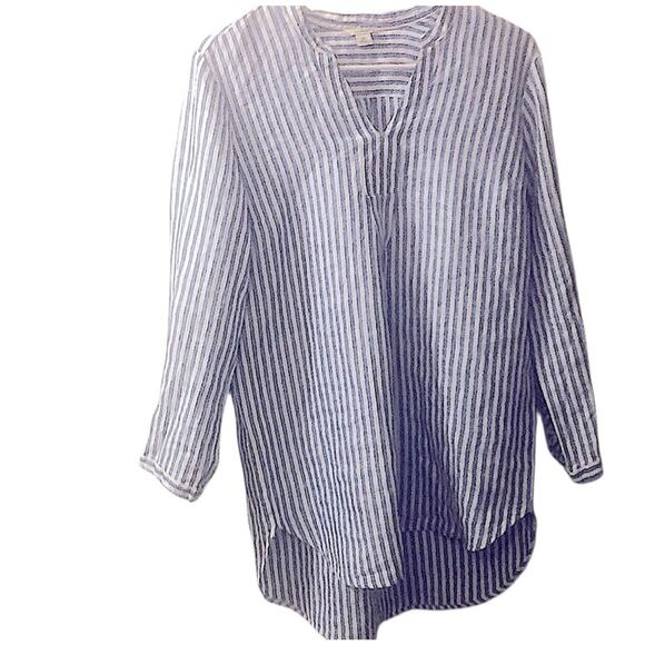 LL Bean Linen Striped Tunic NWT, classic blue/white, long sleeve, coastal preppy - Picture 5 of 10